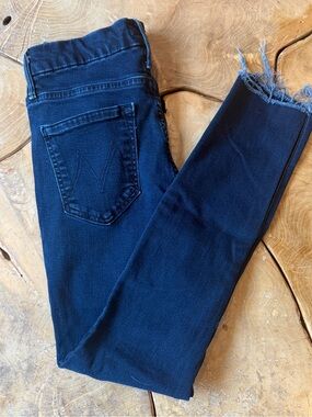 Mother Pixie Ankle Fray Jeans Size 26 Dark Wash.  Button fly. Raw hem